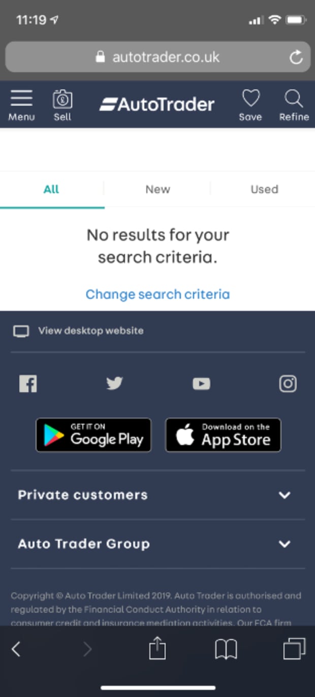 Zero search results on mobile